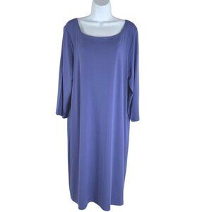 Eileen Fisher Jersey‎ Knit Dress XL Blue Square Neck 3/4 Sleeve NWT DR-1637